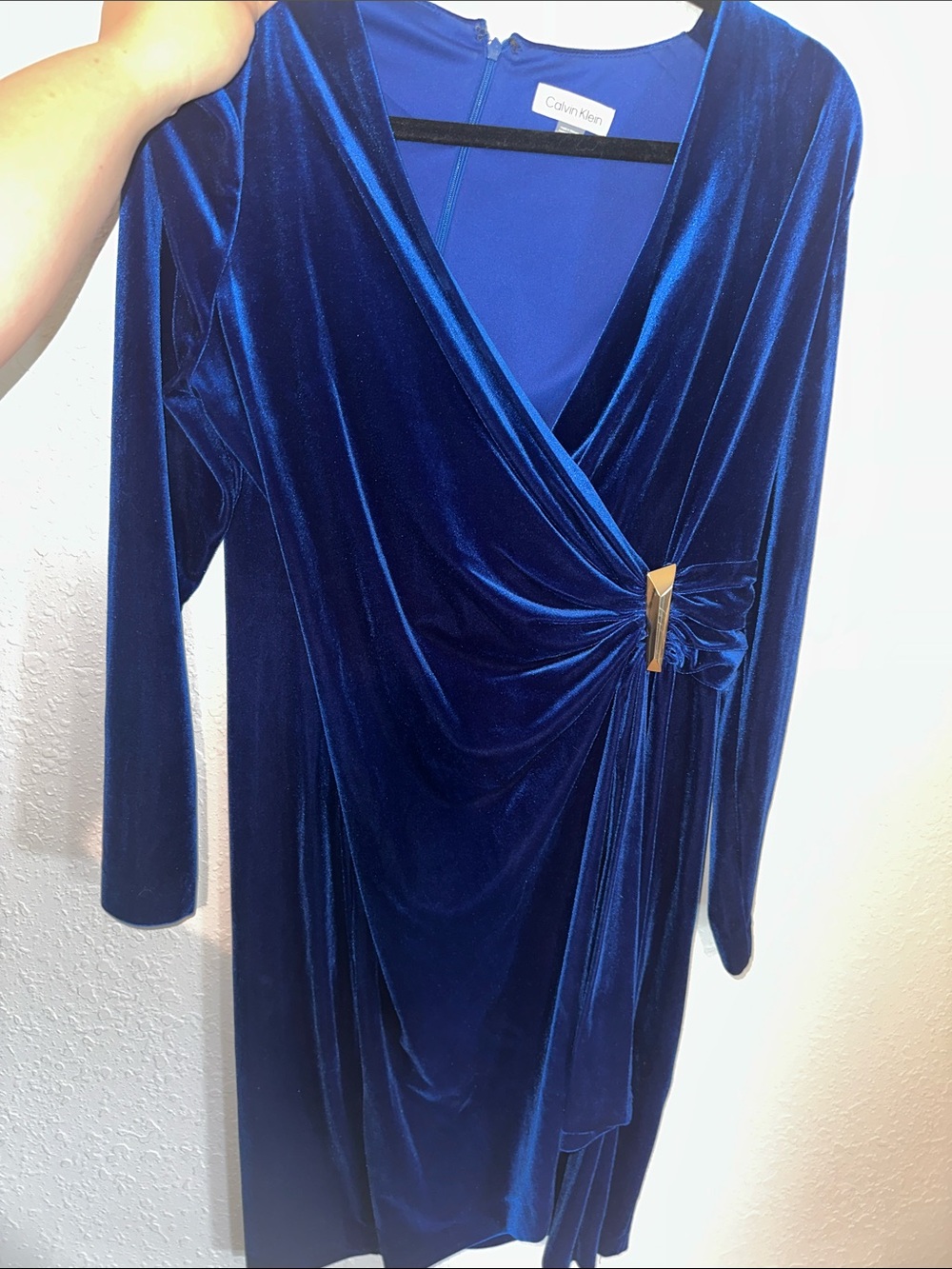 Calvin Klein Velvet Wrap Midi Dress - Deep Blue